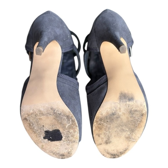 Lauren Conrad Gray Peep Toe Bootie Size 8 M Gold Buckles Back Zip Stiletto Heel - Picture 3 of 10